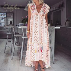 Summer Boho Women Maxi Sleeveless Vintage Traditional Print Long Tunic Beach Dress 210415