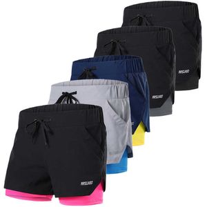 Kvinnors 2 i 1 Elastisk midja Running Shorts Gym Jogging Fitness Sport Kort Kvinna Reflekterande Andningsbara Sweatshorts 210611