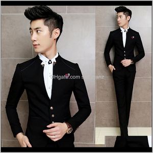 & Blazers Mens Clothing Apparel Drop Delivery 2021 Wholesale- Blazer With Pants Mandarin Collar Tuxedo Slim Fit 3Xl Men Suits Bridegroom Cost