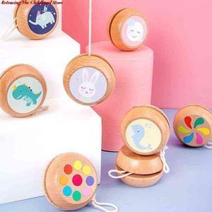 Animal Print Wooden Yoyo Toys Kids Yo-Yo Creative Cartoon G1125