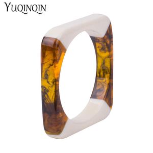 Vintage Fashion Resin Cuff Bracelets Bangles for Women Indian Mix Color Acrylic Square Geometric Bangle for Girl Elegant Jewelry Q0719