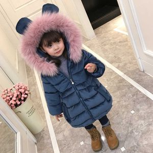 아기 소녀 겨울 면화 자켓 어린이 중간 길이 두꺼운 모피 칼라 후드 코튼 코트 키즈 따뜻한 눈 옷 TZ778 H0909