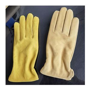 Fem fingrar handskar herrens höstvinter naturliga icke-halk slitage caw läder handskar manlig mode äkta motorcykel som kör R1444