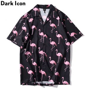 Dark Icon Crane Drukowane Hawaje Koszula dla mężczyzn Lato Lato Moda Krótki Rękaw Koszulki Męskie Topy 210721
