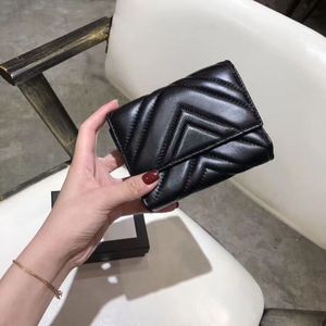 Högsta kvalitet korta plånbok kvinnor vågiga hasp små plånböcker klassiska läder mode mynt plånböcker designer handväska med låda