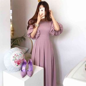 Women Elegant pleated Dress Fashion High Waist Slim Ladies lantern sleeves Chic party Dresses Vestido 210519