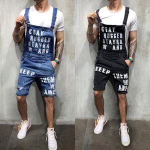 Mode männer Loch Jeans Overalls Shorts Sommer Streetwear Distressed Denim Latzhose Für Mann Hosenträger Hosen