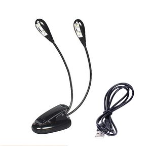 Lampada da tavolo a LED con clip a doppia testa, lampada da tavolo da lettura alimentata a batteria USB o 3A, perfetta per i viaggi dei bambini del pianista