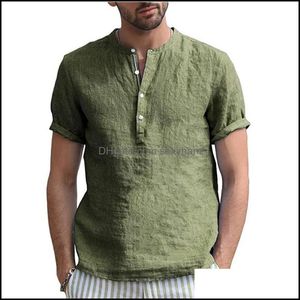 Mens Casual Shirts Clothing Apparel Men Home Pure Color Button Linen Solid Short Sleeve Retro Tops Loose Vintage Shirt Camisas Mascina Drop