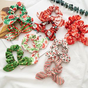 Christmas Rabbit Ears Scrunchies Hair Ring Bow Knot Ponytail Elastic Hair Ties Sweet Cute Women Girls Hair Accessories 5320 Q2