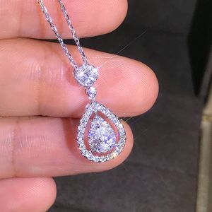 Solid 925 Silver Färg Halsband Real Diamond Pendant för Kvinnor Bröllop Bizuteria Topaz Gemstone Smycken Hängsmycke S925 Halsband