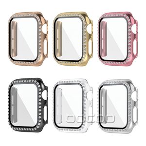 Diamond Screen Protector Väska till Apple Watch Band Iwatch 44mm 42mm 40mm 38mm Bling Crystal Full Cover Protective Fodral PC Bumper med Retail Box