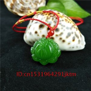 Flower Charm Childin Jadeite per regali Mano verde Amuleto uomini pendente collana collana di moda giada loto scolpito gioielli gioielli naturali