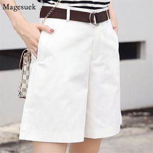 Verão casual mulheres shorts coreano moda solta perna larga mulher bolsos maciço cintura alta feminino 7413 210512