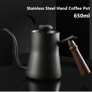 Gotejamento chaleira 650ml bule de café não-vara revestimento alimento grau de aço inoxidável gotejamento chaleira cisne pescoço de boca estreita pote 210408