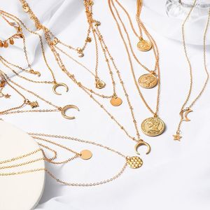 Catene collana con ciondolo luna stella d'oro multistrato vintage per donna moda girocollo a catena sottile bohemien 2021 regalo di gioielli di tendenza