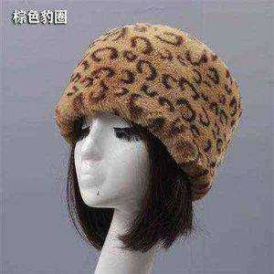 Leopardo Ru Plano Telhado Neve Neve Ano Novo Inverno Pelúcia Peles Chapéu Faux Fox Rabbit Furry Cabeça Cabeça Aquecedor Outdoor Chapéus Mulheres Menina Menina Y21111