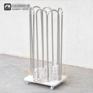 Loja de roupas de aço inoxidável Rack Mobiliário comercial carro Mobiliário de pano Suporte de pano de acabamento Prateleiras de calças de armazenamento de clipe