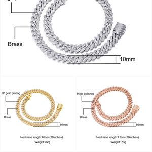 D Zキューバジルコンチェーンネックレス、ローズゴールド、10mm、4爪、メンズ、レディース、ジュエリー、ギフト、ファッションQ0809