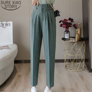 Корейский свободные женские брюки длинные брюки офисные леди высокая талия широкая нога осень осени капри Мода одежда Pantalon 11305 210506