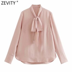 Kadınlar zarif yay bağlı yaka katı önlük bluz ofis bayanlar casual gömlek chic iş kimono blusas tops ls7660 210420