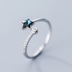 Real Sterling Zilveren Ringen Blauw CZ Crystal Stones Star Shape Finger Ring voor Young Lady Jewellry Verstelbare maat Sieraden geïmporteerd uit China