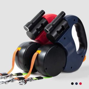 2 Färgdragbar Dual Dubbeldjur Leash Rope Zero Tangle Walk för två hund Promenad Dog Justerbara Pet Leash Pet Supplies 210712