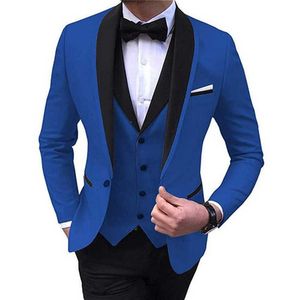 3 Piece Wedding Tuxedo Slim Fit Men Suits with Black Shawl Lapel Custom Male Fashion Costume Jacket Pants Groom Waistcoat New X0909