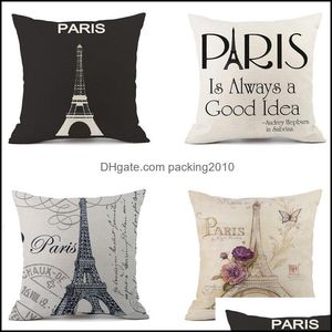 Almofada ER Bedding El Fornece Home Jardim Preto Paris e Branco Digital Impresso de Algodão Rosinho de Linho Caso Gota entrega 2021 x9BPW