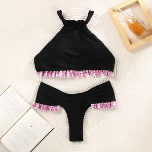 Zrtak fırfır bikini çiçek basılı mayo biquinis feminino yay mayo dantel set set mayo kadın bikinler boş out 882