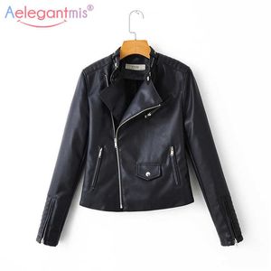 Aelegantmis Women Casual Short Pu Leather Jacket Female Soft Faux Moto Biker Basic Coat Ladies Autumn Outerwear 210607