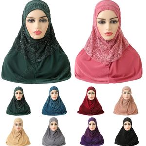 Yüksek Kaliteli Orta Boy 70 * 60 cm Müslüman Hijab Dantel Ile İslam Eşarp Başkanı Wrap Dua Atkılar Bayan Şapkalar Şapka