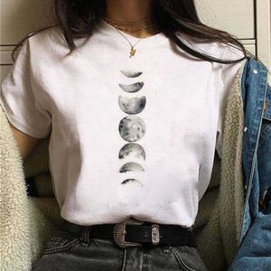 Lustige Neue Mond Grafik Druck T Shirt Frauen Shirts Lose O Hals Kurzarm Sommer T-Shirt Tops Frau Kleidung Ropa mujer X0527