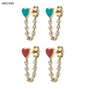 Wholesale silver chain earrings resale online - ANDYWEN Sterling Silver Enamel Red Chains Stud Earring Luxury Heart Women Cute Rock Punk Youth Jewelry Gift
