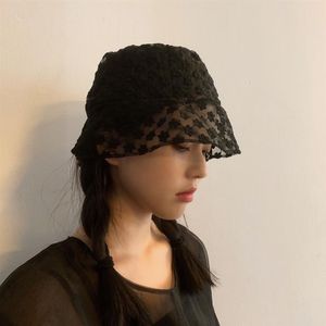 Flower Fashion Fisherman Style Female Lace Ultra-thin Transparent Sun Hat Bell-shaped Visor Breathable Hollow Out Cap Polyester Wide Brim Ha