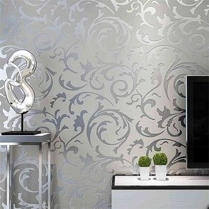 Grey 3D Victorian Damask Embossed Wallpaper Roll Home Decor Living Room Bedroom Wall Coverings Silver Floral Luxury Wall Paper 210722