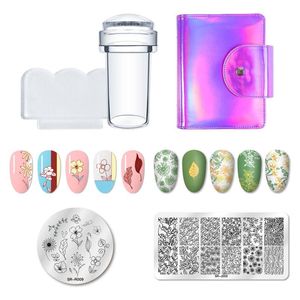 Nail Art Kits MEET ACROSS Stamping Plates Set Flowers Animals Geometric Marble Template Painting Tools With Stamper Storage Bag