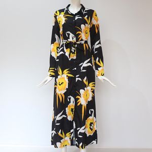 Långärmad blommigryckskjorta Klänningar Kvinnor Slå ner Krage Chiffon Beach Dress 2020 Höst Plus Storlek Elegant Arbetsklänning