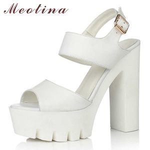 Meotina Summer Shoes Kvinnor Sandaler Naturlig Äkta Läder Platform Wedge Heel Shoes Spänne Extreme High Heel Sandals Lady 34-39 210608