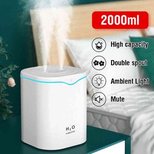 2000ml USB Air Humidifier Duplo Pulverizador Porto Essencial Aromatherapy Diffuser Cool Mist Maker Fogger Home Office