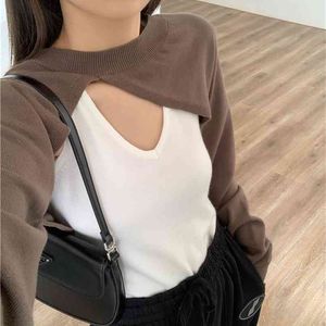 Korean Fashion Sweater Women's wear Raglan sleeve Knitting Chic design Casual Pullovers Ladies irregular top shawl 210914