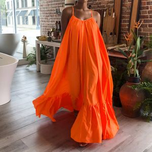 Sommarklänning Kvinnor Sexig Kortärmad Ruffled Maxi Lång Klänningar Casual Loose Solid Pläterad Strand Vestido Robe Plus Storlek