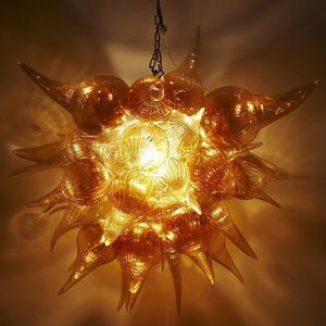 Modern LED Chandeliers Lamps Hand Blown Glass Pendant Light 20 Inches Energy Saving Home Dining Bedroom Living Room Art Decoration Amber Color