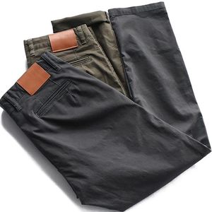 Vårens mode Simple Chino Smart Casual Pants Tvättad Gammal Retro Vävd Micro Elastic Slim Rak
