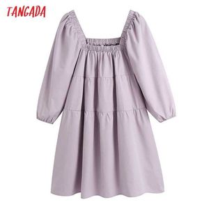 Tangadaファッション女性ビンテージスクエアカラールーズシャツドレス長袖レディースミニドレスCE217 210609