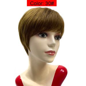 Wholesale black hair wig with bangs resale online - Pixie Cut Wigs Short Human Hair Wig With Bangs Straight Perruque Cheveux Humain Brazilian Wig For Black Women Cheap Bob Wig Remy