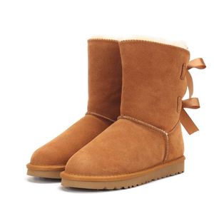 Stövlar kvinnor snö bowknot svart kastanj rosa marinblå grå mode mid-calf boot kvinna damer tjejer booties vinter varma skor