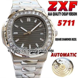 2022 ZXF 5711 Relógio mecânico automático masculino Iced Out T Diamond incrustado Bezel Textura cinza Mostrador Pulseira de aço inoxidável 316L Versão promocional Relógios Eternity