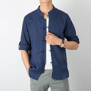 Mäns Casual T Shirts Plus Storlek 5XL Män Tang kostym Kinesisk stil Kortärmad Mode Shirt Solid Färg Jacka Traditionell Hanfu Flax