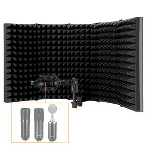 Mikrofon-Isolationsschild für Aufnahmestudio, 5-Panel-Windschutz, Pop-Filter, Mikrofon-absorbierende Schaumstoff-Schutzplatte mit Stoßdämpferhalterung